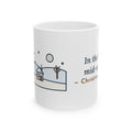 Rossetti Quote Mug, In the Bleak Mid-Winter, Winter Snowy Cottage Hill Coffee Mug 11oz