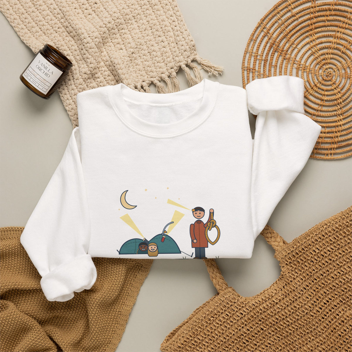 Outdoor Education Teacher Crewneck Sweatshirt - Knots for an Hour, Tent Fell at Midnight