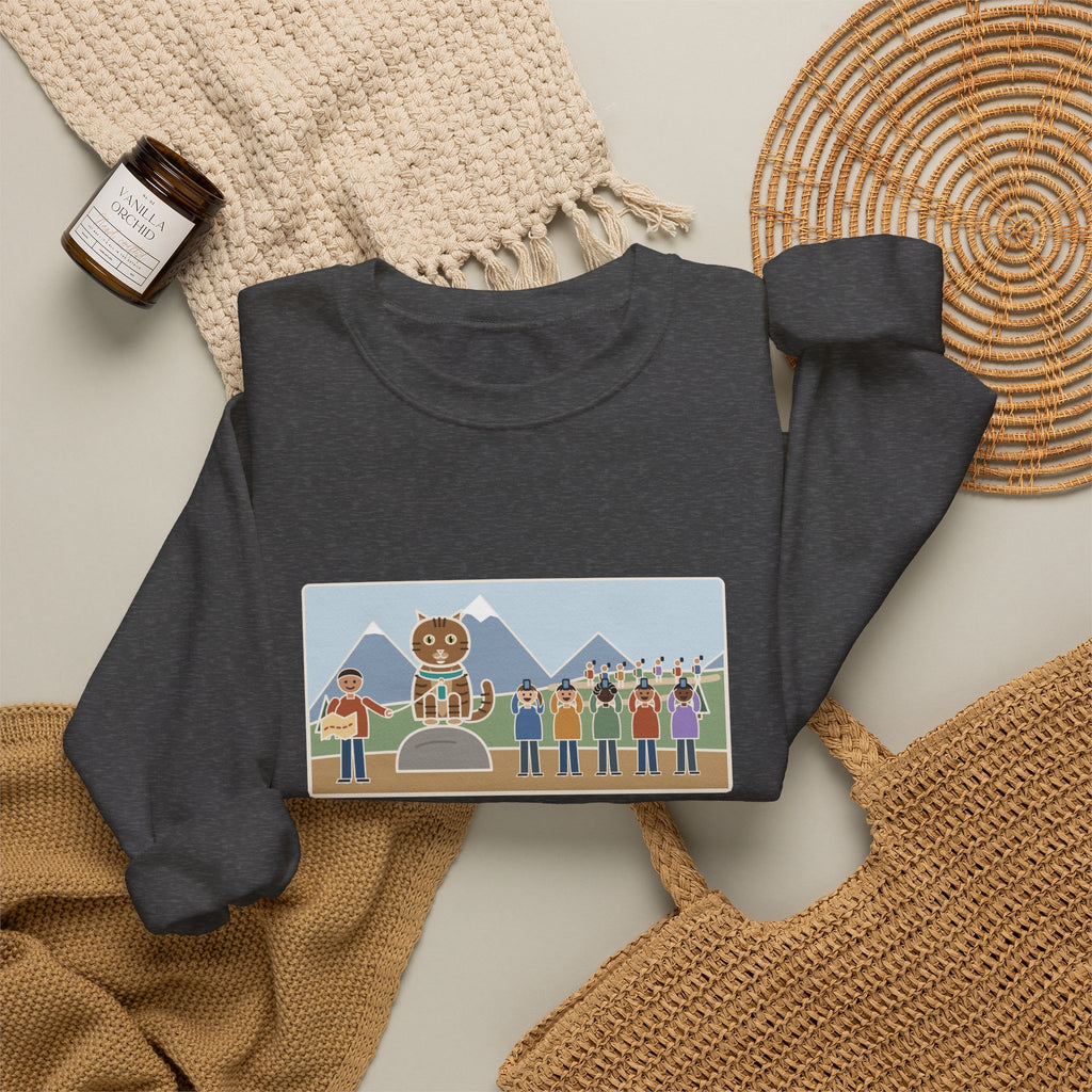 Adventure Cat Sweatshirt, Took Her Up the Trail in Her Harness, Twelve Hikers Stopped for a Photo, Funny Trail Day Crewneck