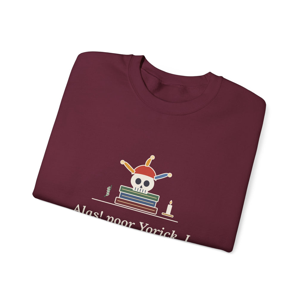 Alas, Poor Yorick Sweatshirt, Gothic Shakespeare Quote Crewneck with Jester Skull