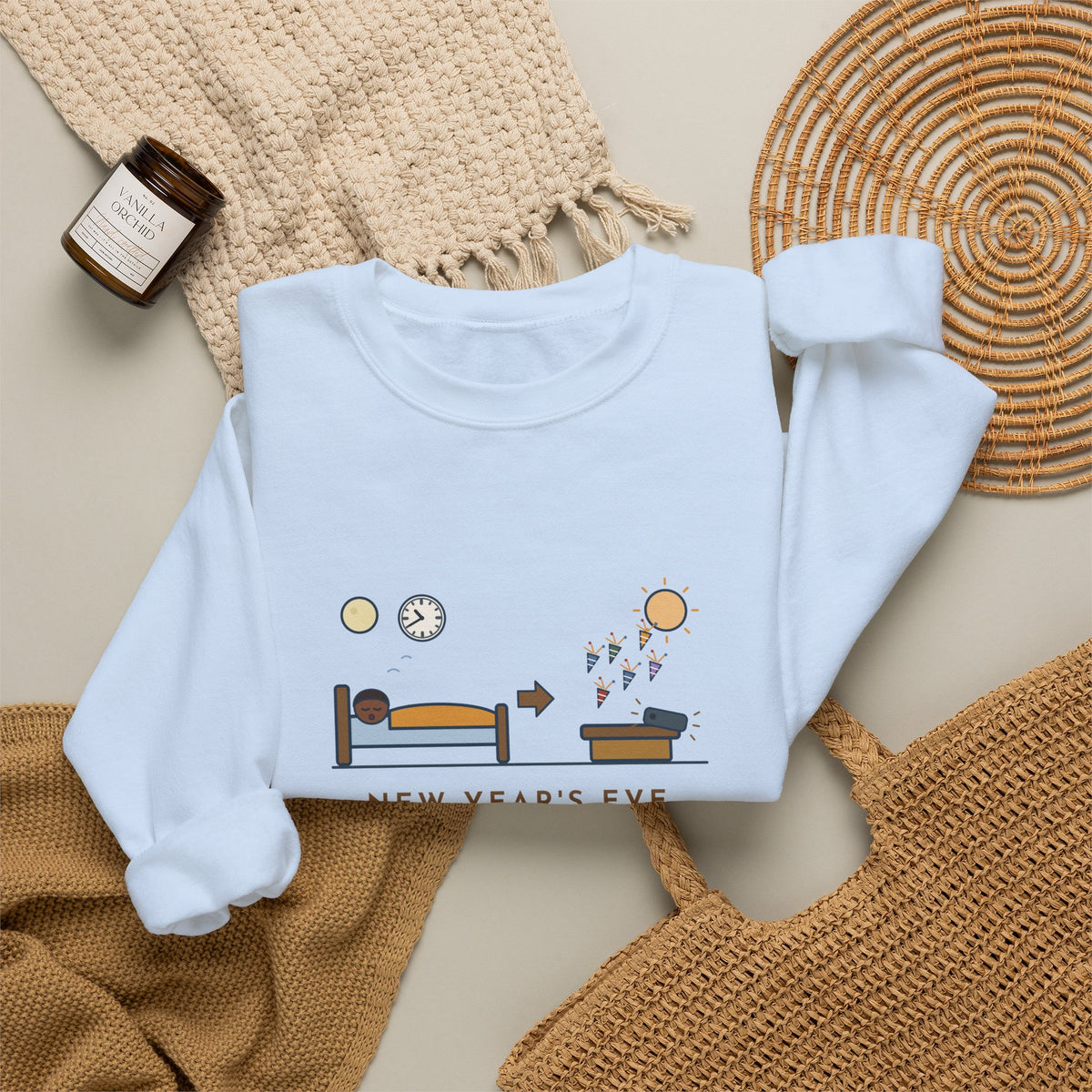 Funny New Year's Eve Crewneck Sweatshirt - Slept Through It, Forty Texts by Morning