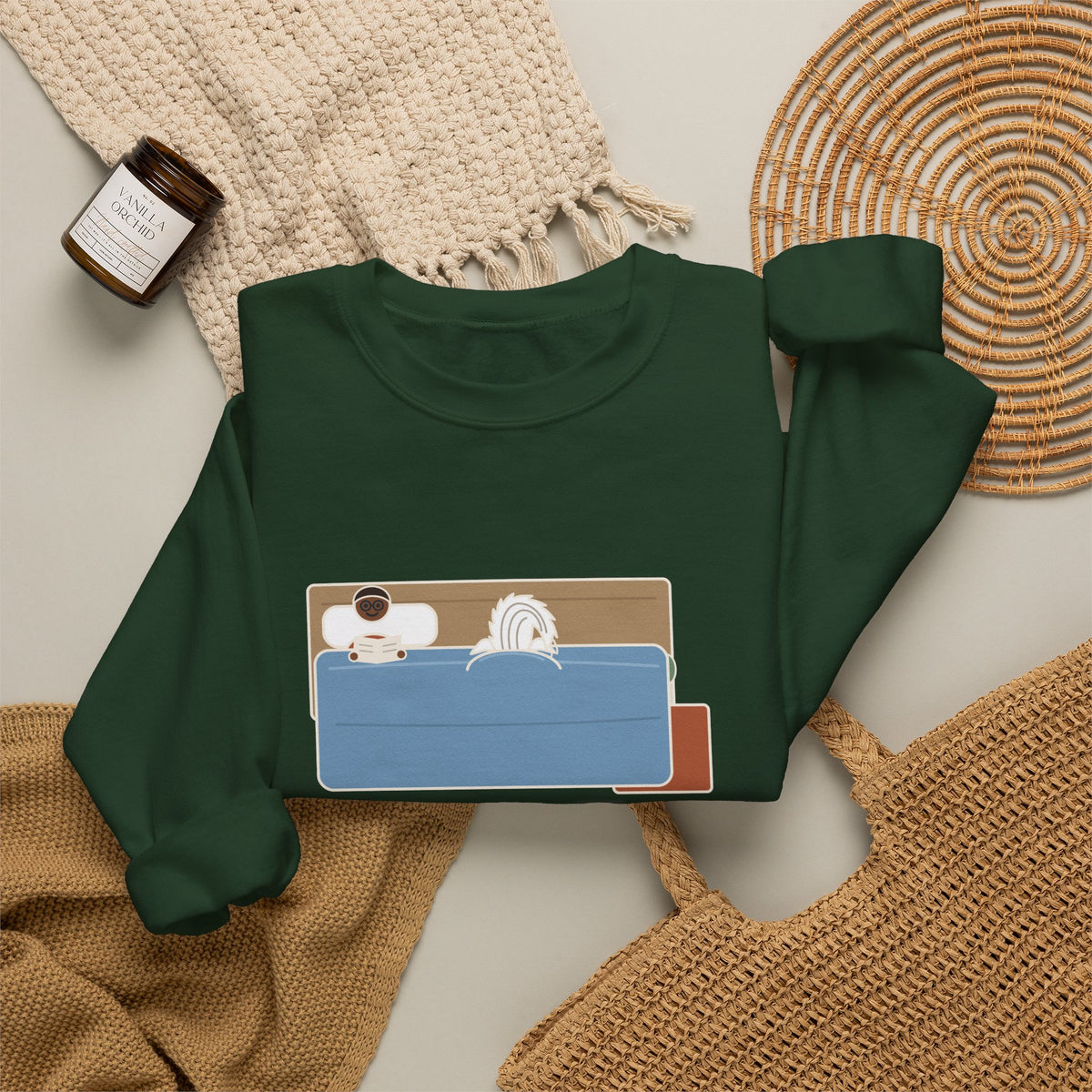 Chinese Crested Crewneck Sweatshirt - Cozy Dog Under the Comforter, Crest Showing