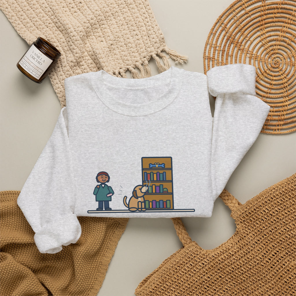 Dog's Present Sweatshirt, Hid It High on a Shelf, He Sniffed It Out in Four Seconds, Funny Bookshelf Crewneck