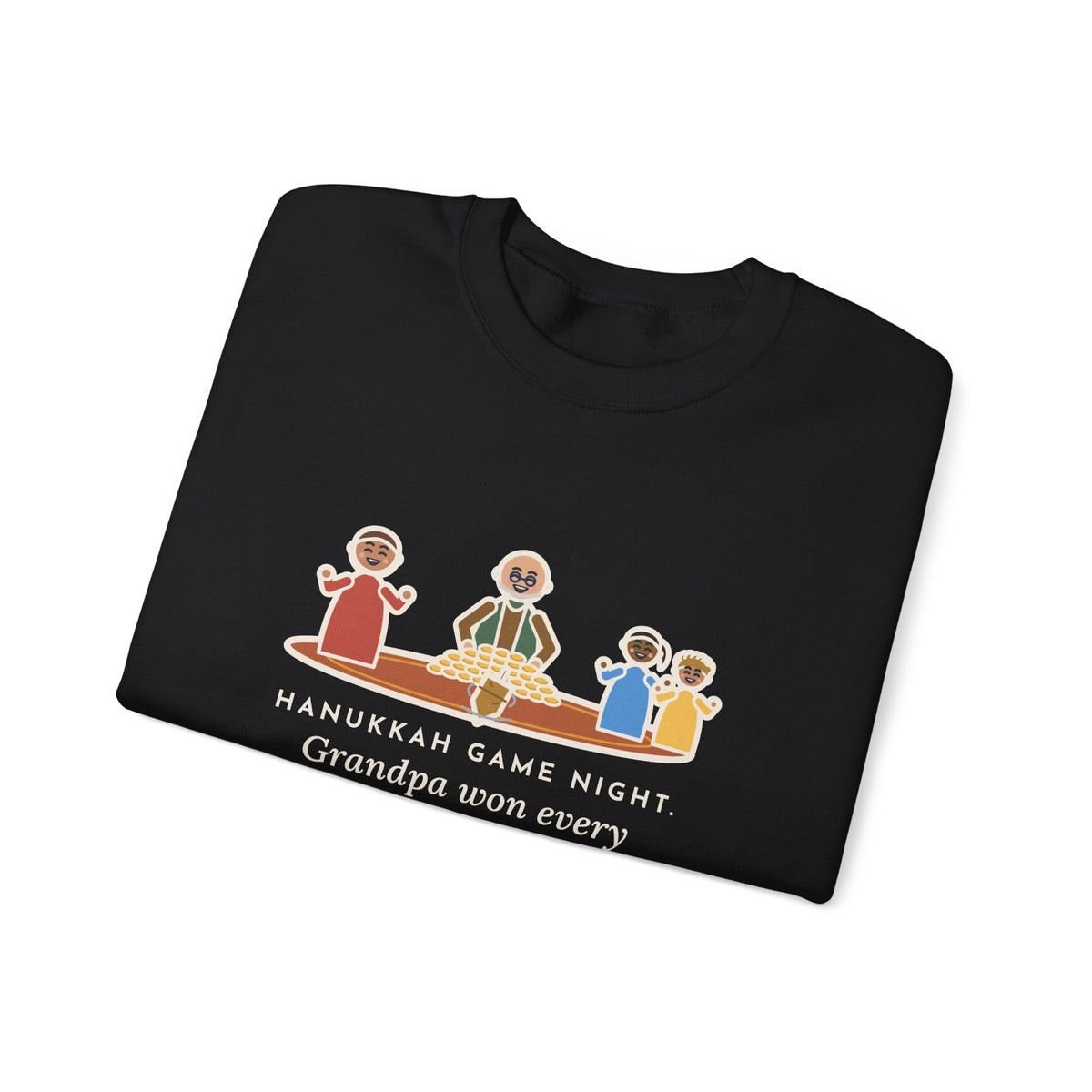 Hanukkah Game Night Sweatshirt, Grandpa Won Every Chocolate Coin with a Dreidel Older Than Mom, Funny Living Room Rug Crewneck