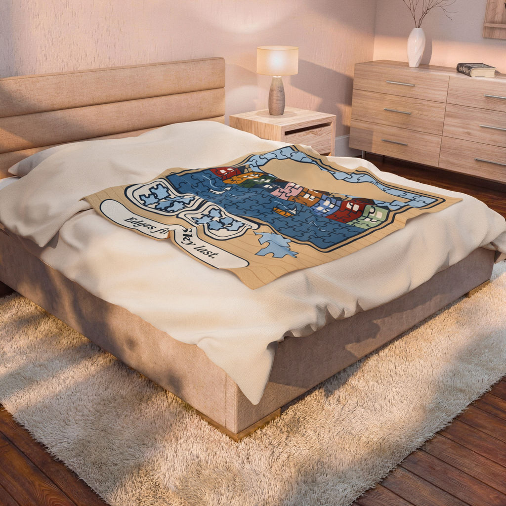 Jigsaw Puzzles Throw Blanket - Edges First. Sky Last. Velveteen Plush Puzzle Lover Throw