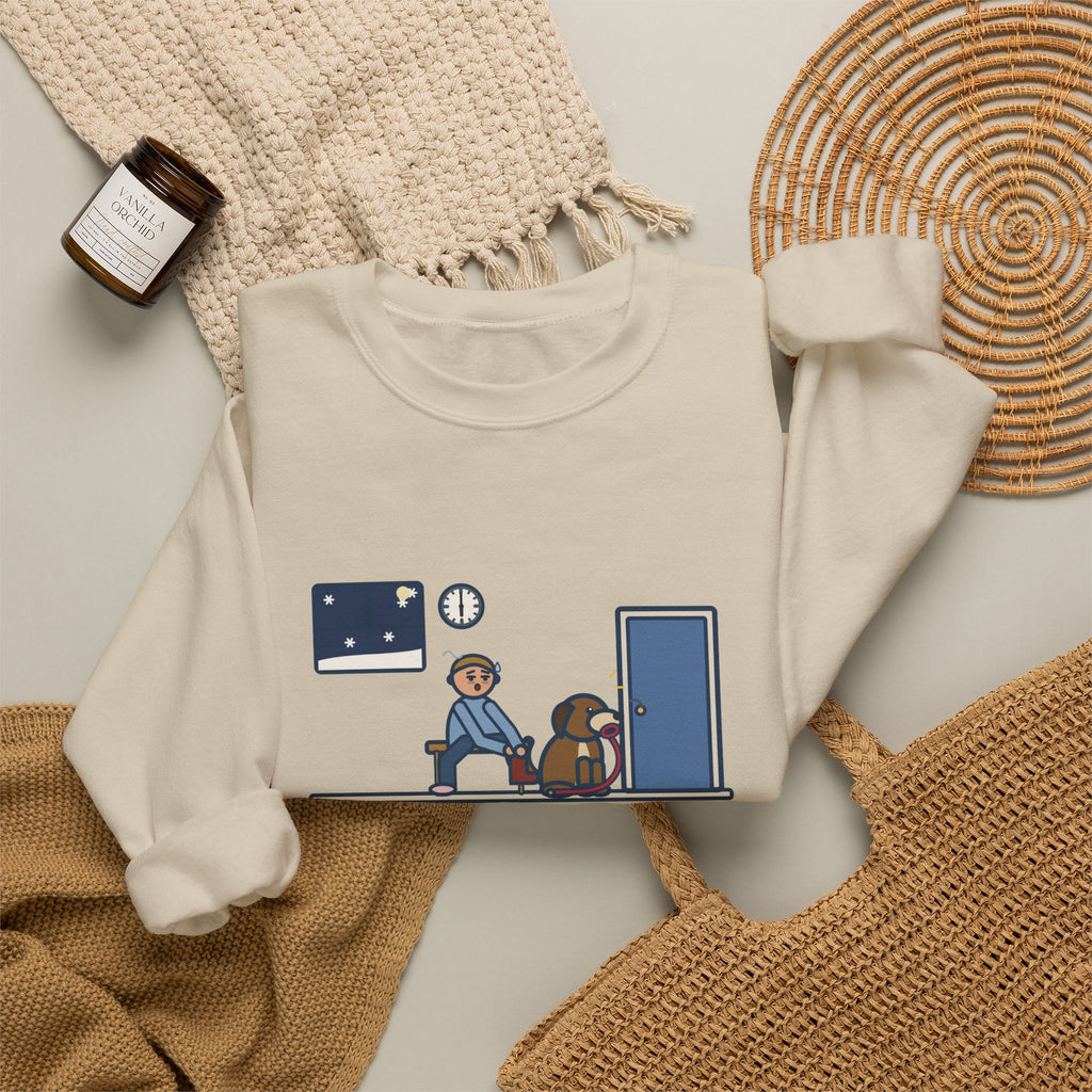 New Year's Resolution Sweatshirt, Walk Every Morning, The Dog Held Me to It at 6 a.m. in the Snow, Funny Front Door Crewneck