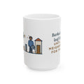 Large Pumi Mug 15oz - Porch Bark vs Leaf Blower, Funny Curly Herding Dog Mug