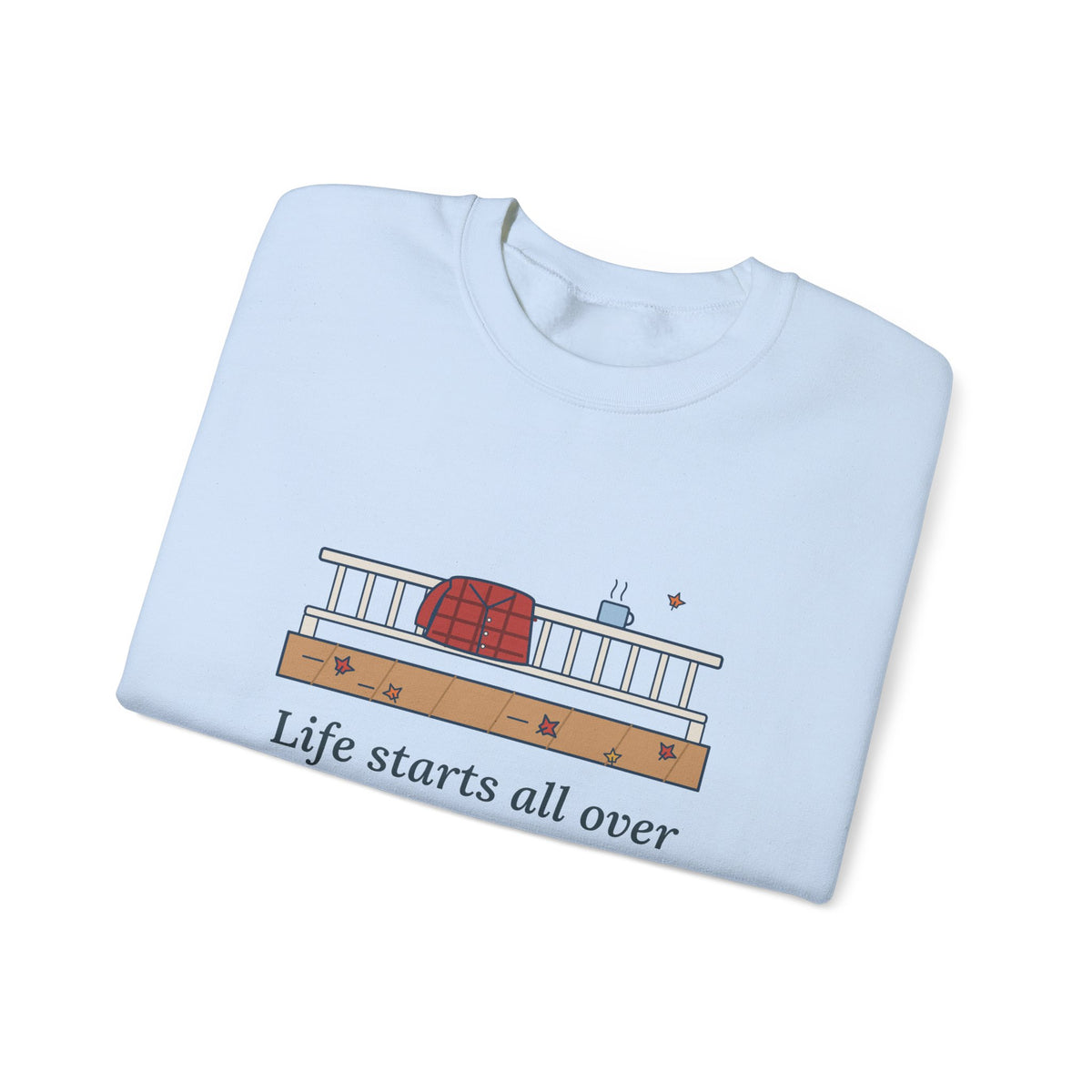 Life Starts All Over Again When It Gets Crisp Sweatshirt, Fall Fitzgerald Quote Crewneck with Porch Morning