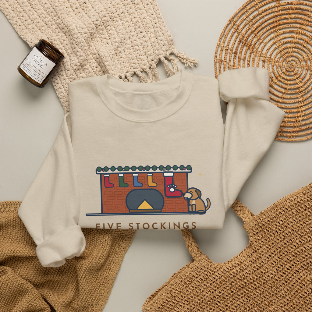 Dog Stocking Sweatshirt, Five on the Mantel, The Biggest One Has a Paw Print, Funny Mantel Crewneck