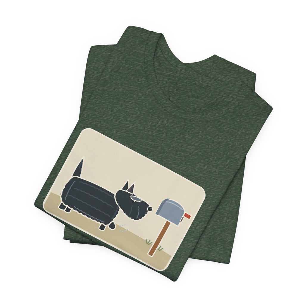 Scottish Terrier T-Shirt - Tail Straight Up Like a Carrot, Marching to the Mailbox Scottie Tee