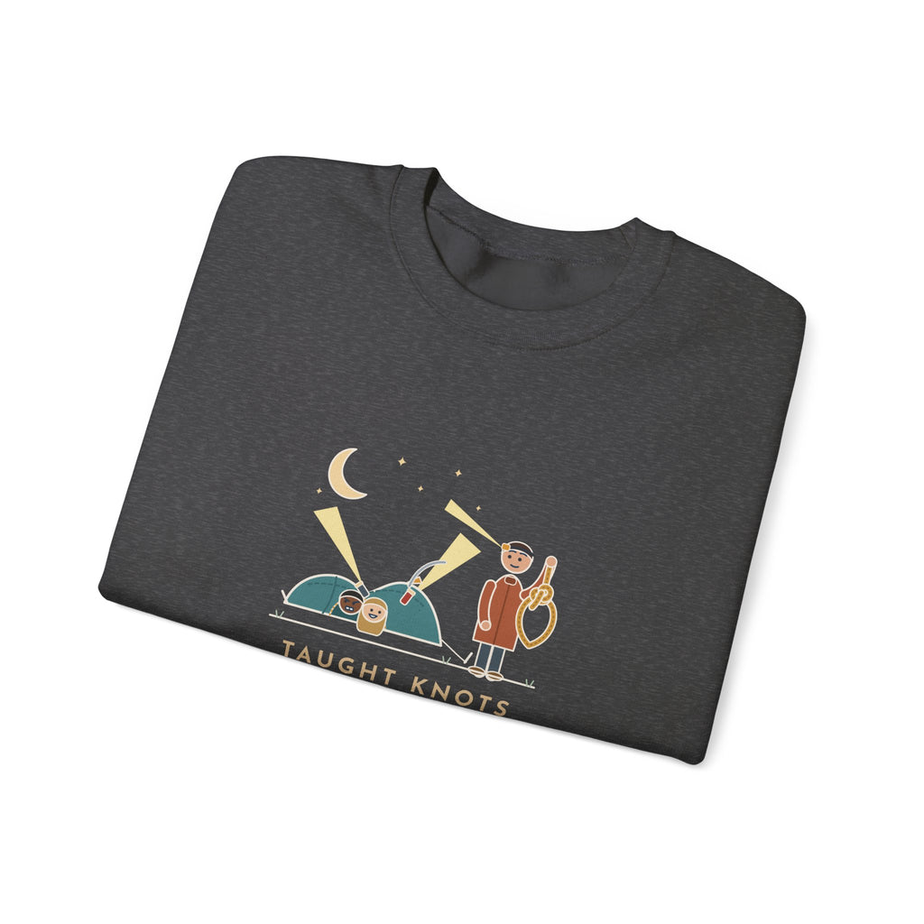 Outdoor Education Teacher Crewneck Sweatshirt - Knots for an Hour, Tent Fell at Midnight