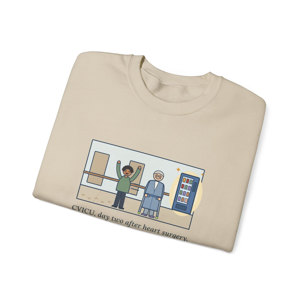 CVICU Nurse Sweatshirt, Day Two After Heart Surgery, He Walked the Whole Hallway to See the Vending Machine, Funny Hallway Walk Crewneck