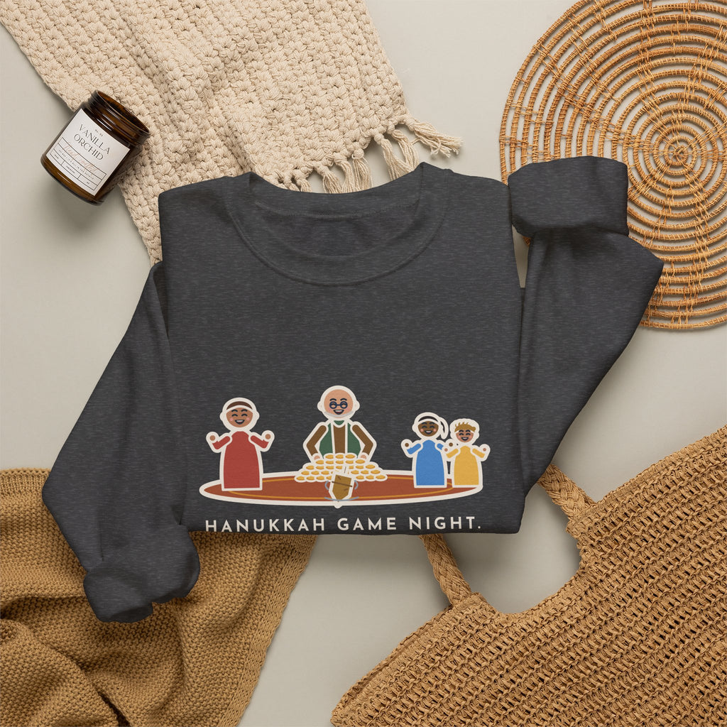 Hanukkah Game Night Sweatshirt, Grandpa Won Every Chocolate Coin with a Dreidel Older Than Mom, Funny Living Room Rug Crewneck