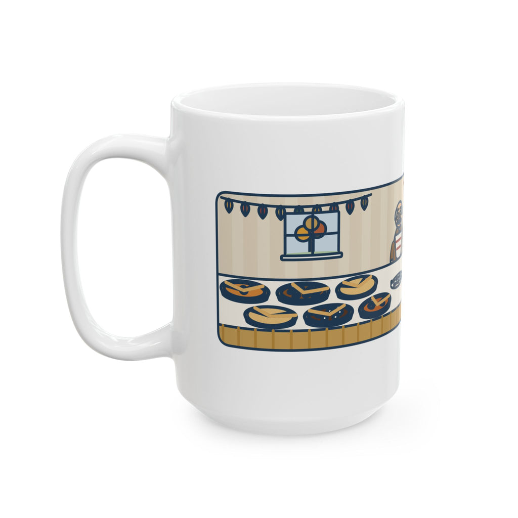 Nine People, Six Pies, Grandpa Tried a Sliver of Every One Twice 15oz Mug, Large Funny Thanksgiving Coffee Mug