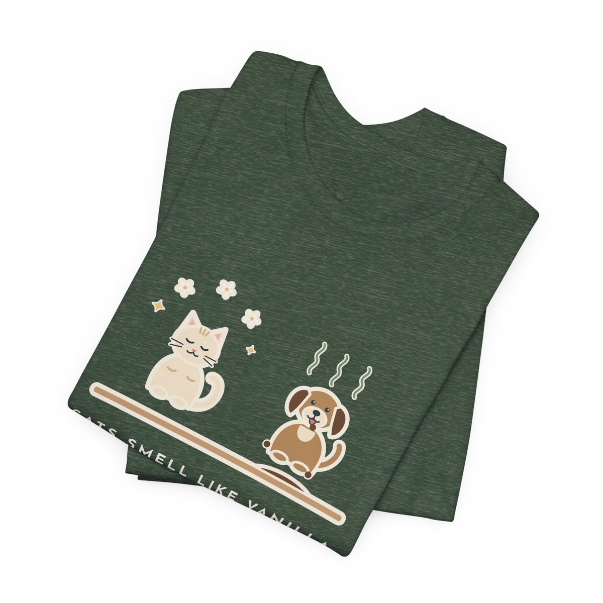 Funny Pet Humor T-Shirt, Cats Smell Like Vanilla, Dogs Smell Like Dogs, Original Illustrated Shirt