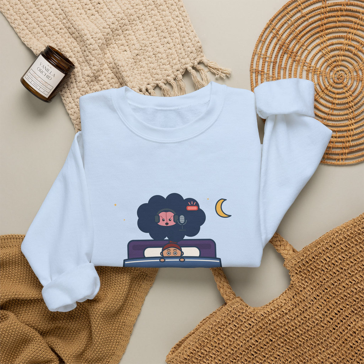 Funny Night Owl Crewneck Sweatshirt - My Brain Starts a Podcast at Bedtime
