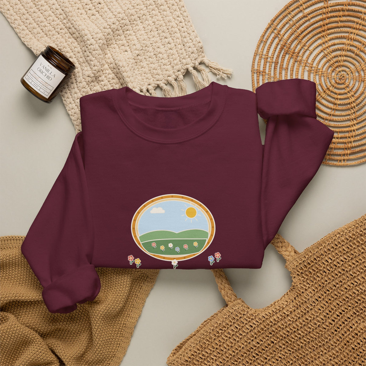Shall I Compare Thee to a Summer's Day Sweatshirt, Love Shakespeare Quote Crewneck with Framed Meadow