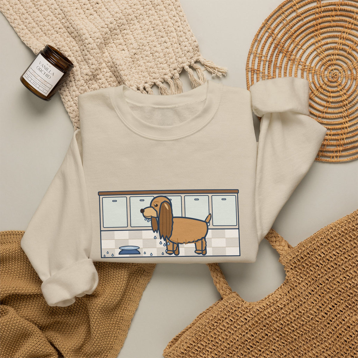 Cocker Spaniel Crewneck Sweatshirt - Wet Ears After One Sip of Water