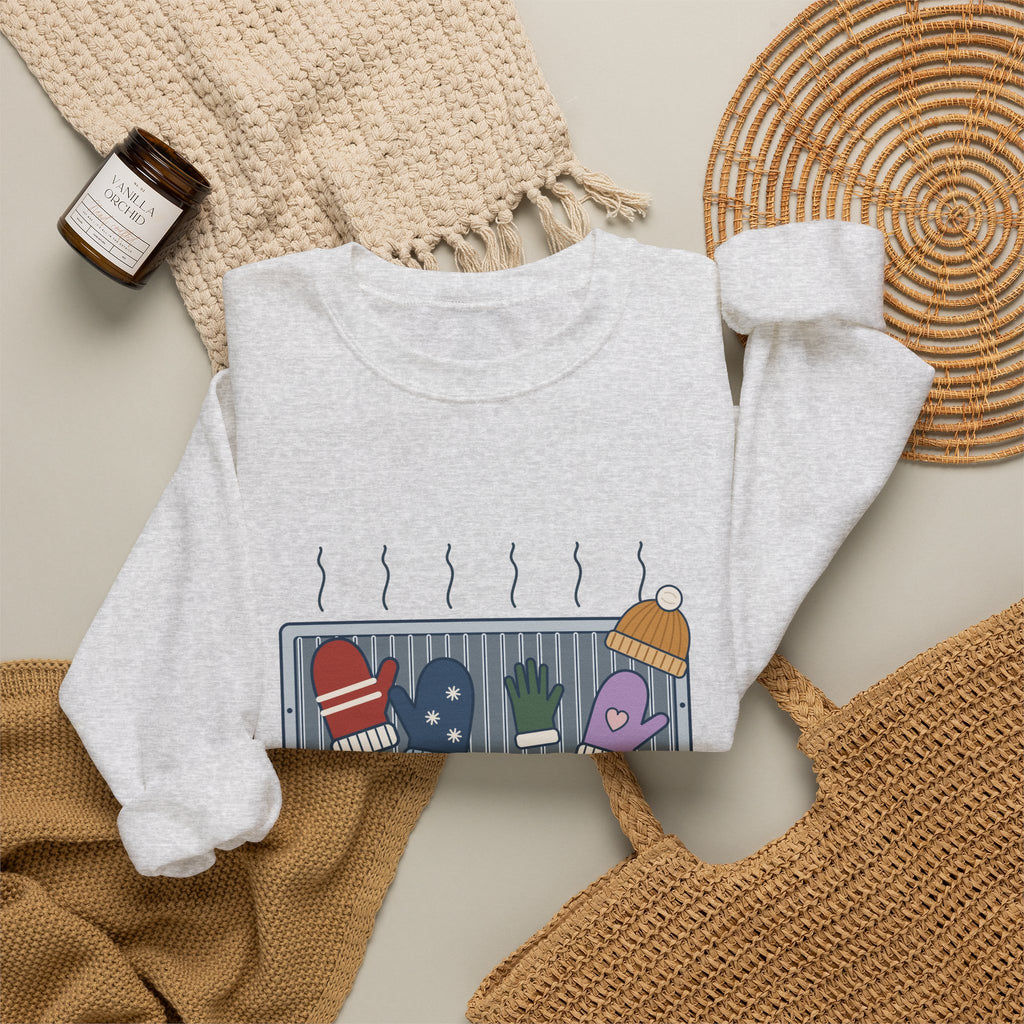 Snow Day Crewneck Sweatshirt - Mittens Drying on Every Vent Winter Sweatshirt