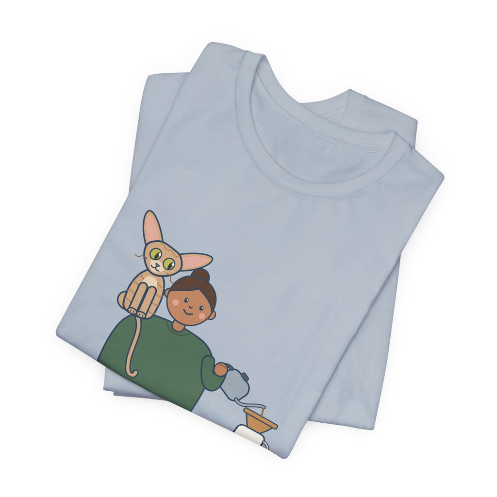 Devon Rex Cat T-Shirt - Rides on My Shoulder Like a Parrot Funny Shoulder Cat Tee