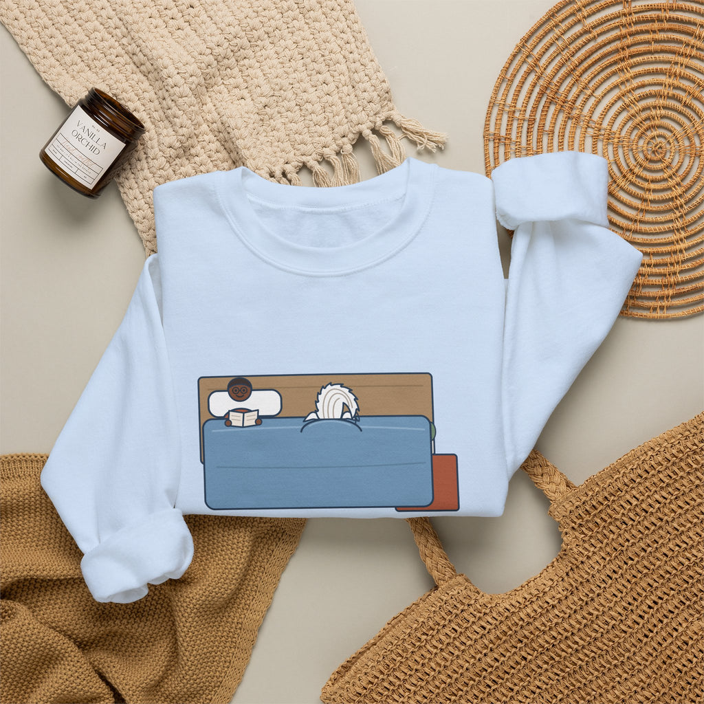 Chinese Crested Crewneck Sweatshirt - Cozy Dog Under the Comforter, Crest Showing