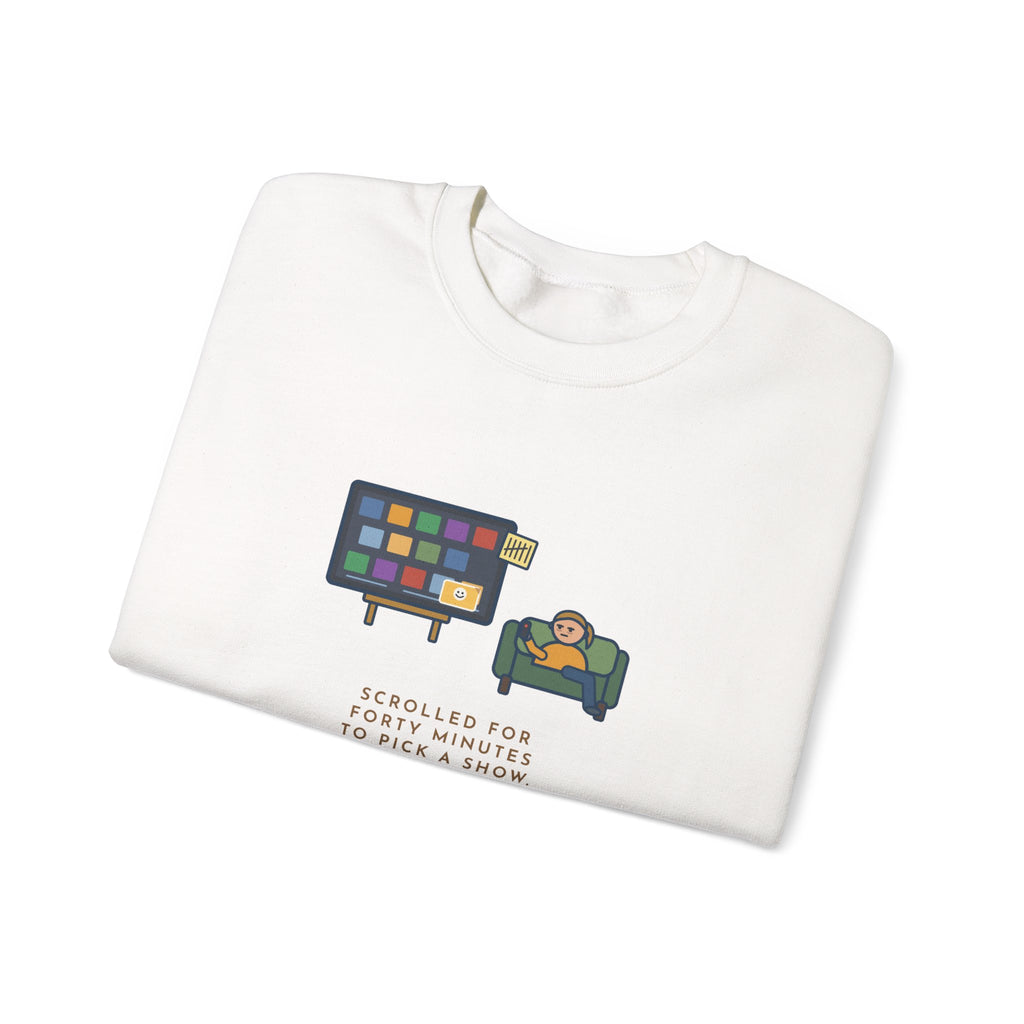 TV Night Sweatshirt, Scrolled Forty Minutes to Pick a Show, Rewatched the Same Old Comedy, Funny Couch Night Crewneck