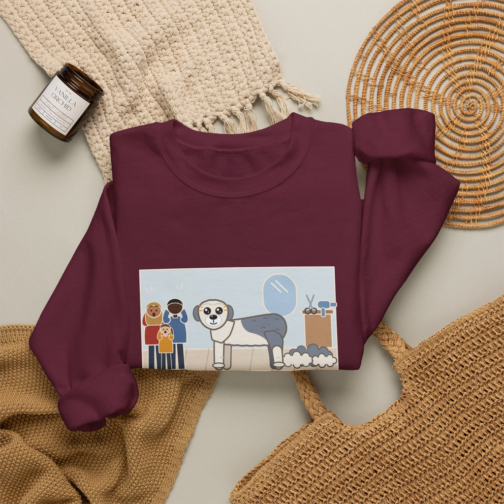 Old English Sheepdog Sweatshirt, Got a Haircut, We Met His Eyes for the First Time, Funny Grooming Day Crewneck
