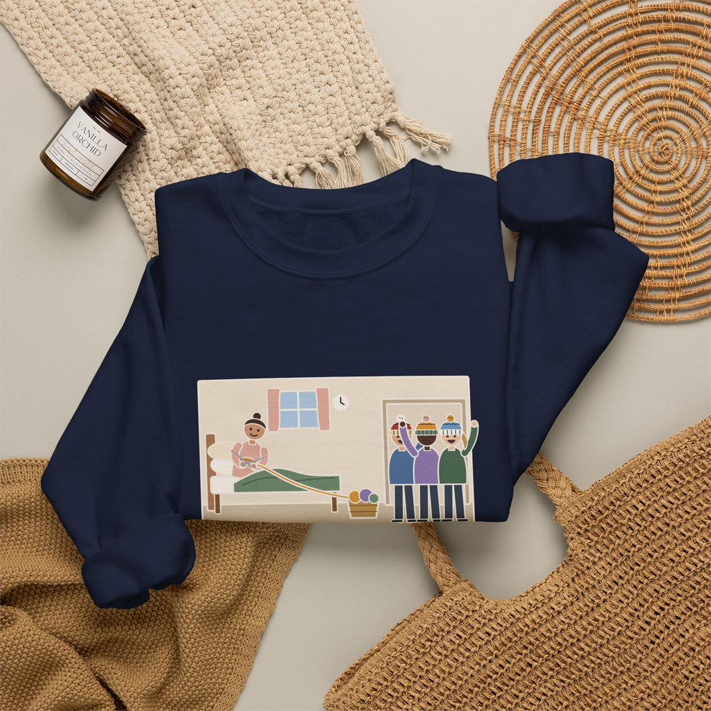 Antepartum Nurse Sweatshirt, Week Five of Bed Rest, She Knitted a Hat for Every Nurse on Day Shift, Funny Knitted Hats Crewneck