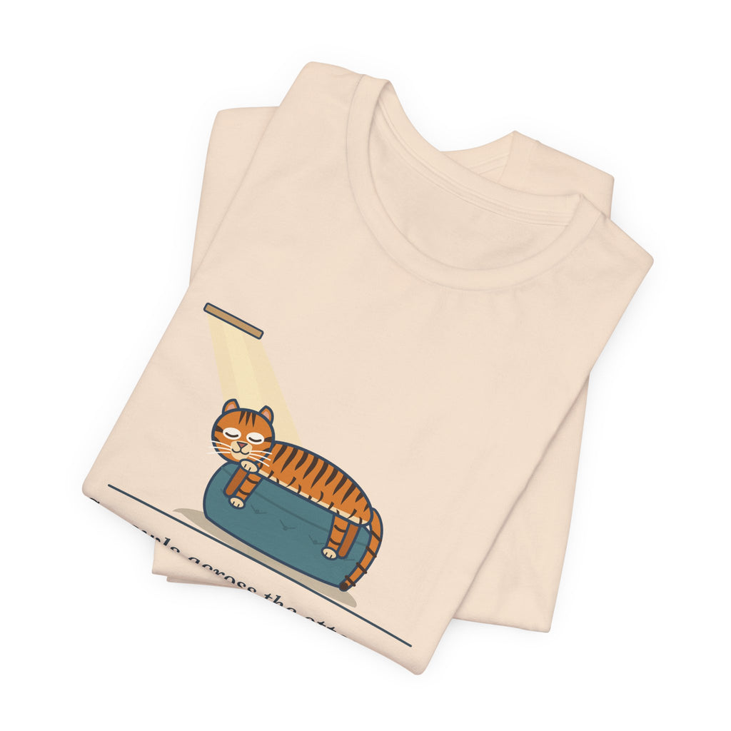 Tiger-Striped Cat T-Shirt - Sprawls Across the Ottoman Like a Tiger on a Sun Rock Striped Cat Tee