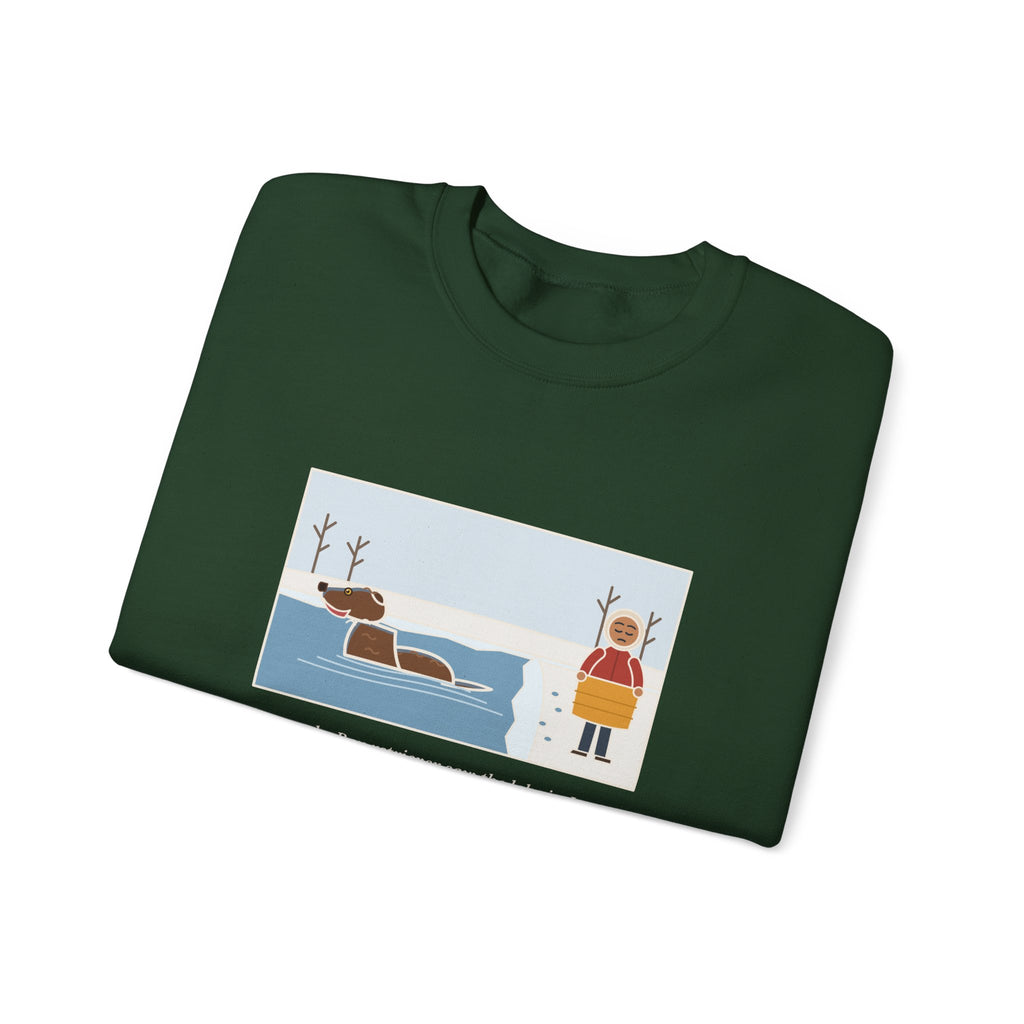 Chesapeake Bay Retriever Sweatshirt, Saw the Lake in January and Went In Anyway, Twice, Funny Winter Lake Crewneck