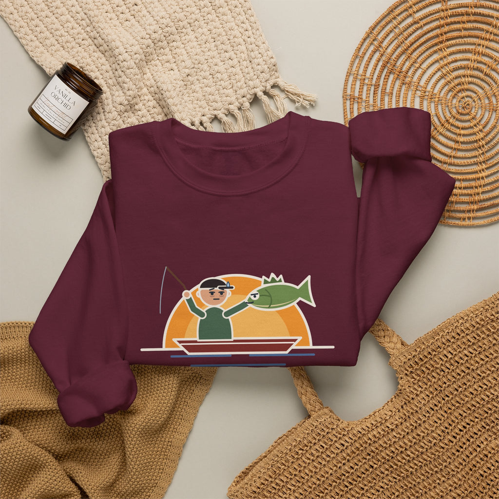 Funny Angler Crewneck Sweatshirt - Same Fish Twice After Six Hours on the Lake