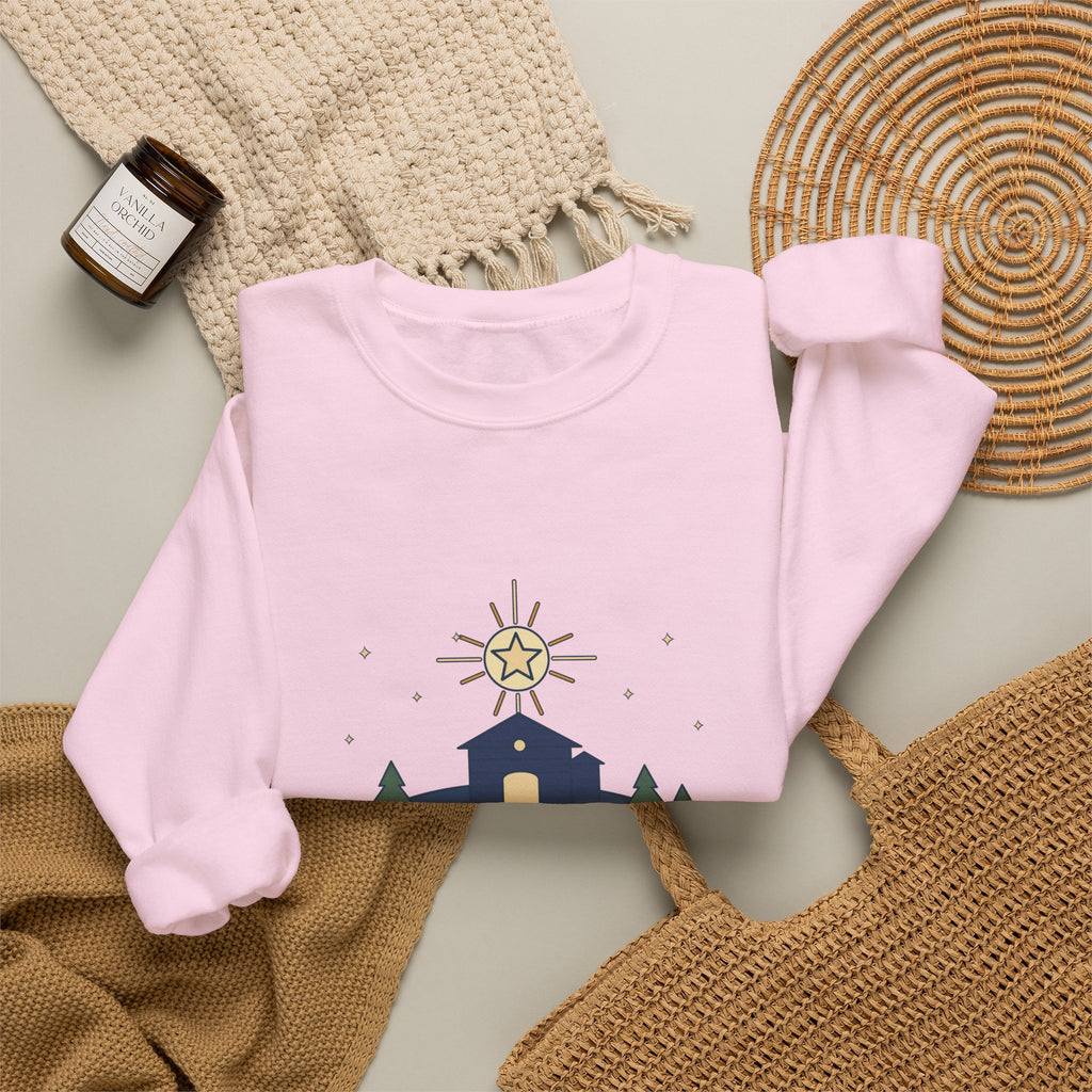 The Stars Are Brightly Shining Sweatshirt, Christmas Cappeau Quote Crewneck with Star over Stable