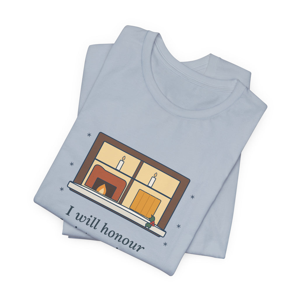 Dickens Quote T-Shirt, I Will Honour Christmas in My Heart, Christmas Candlelit Window Tee