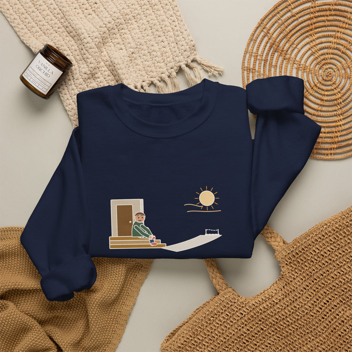 First, Say to Yourself What You Would Be Sweatshirt, Stoic Epictetus Quote Crewneck with Porch Runner
