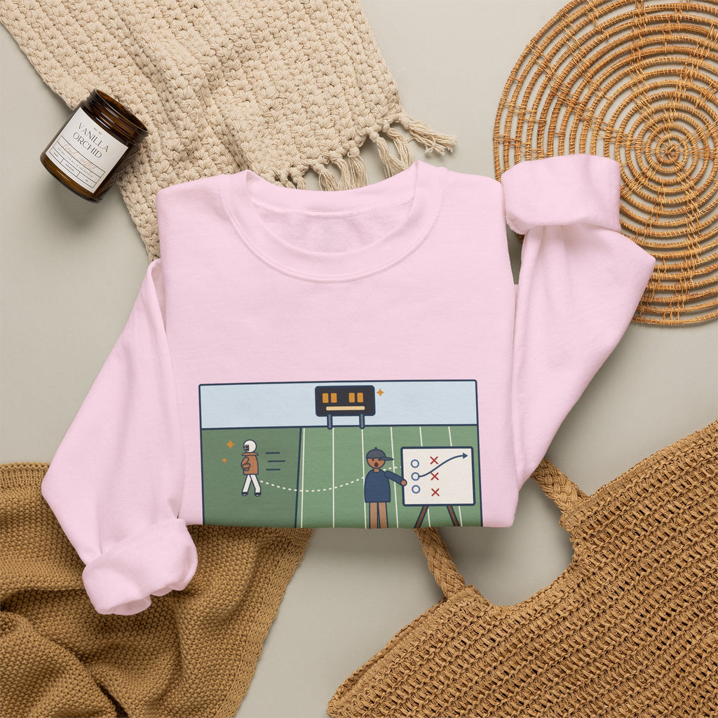 Football Coach Sweatshirt, Drew Up the Play, The Quarterback Ran It Backward and Scored, Funny Sideline Board Crewneck