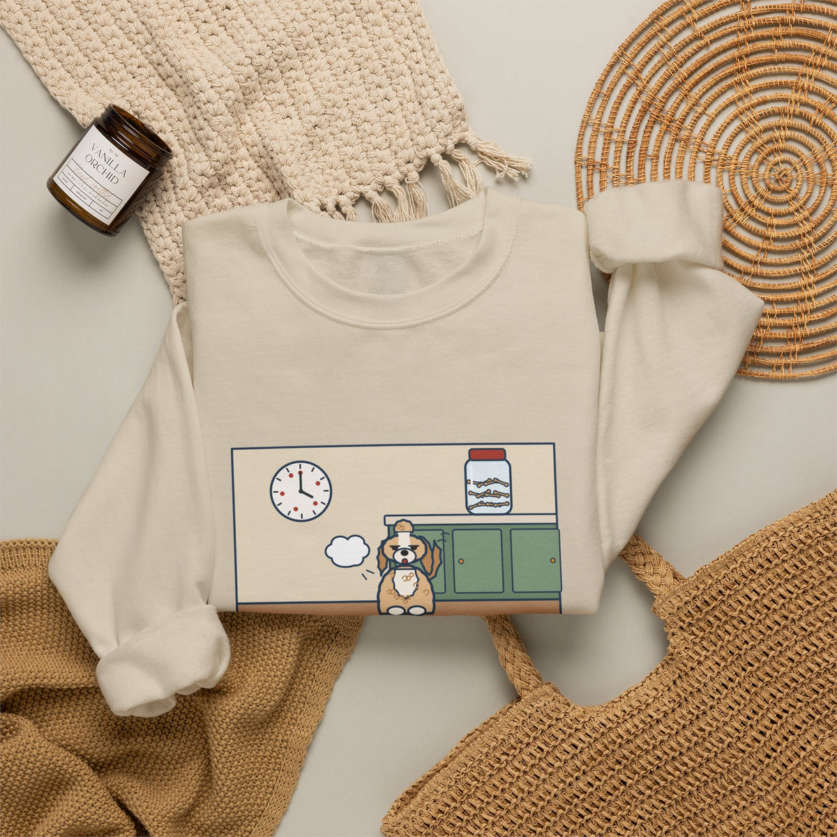 Shih-Poo Sweatshirt, Sits by the Treat Jar and Sighs Loudly Every Eleven Minutes, Funny Treat Jar Vigil Crewneck