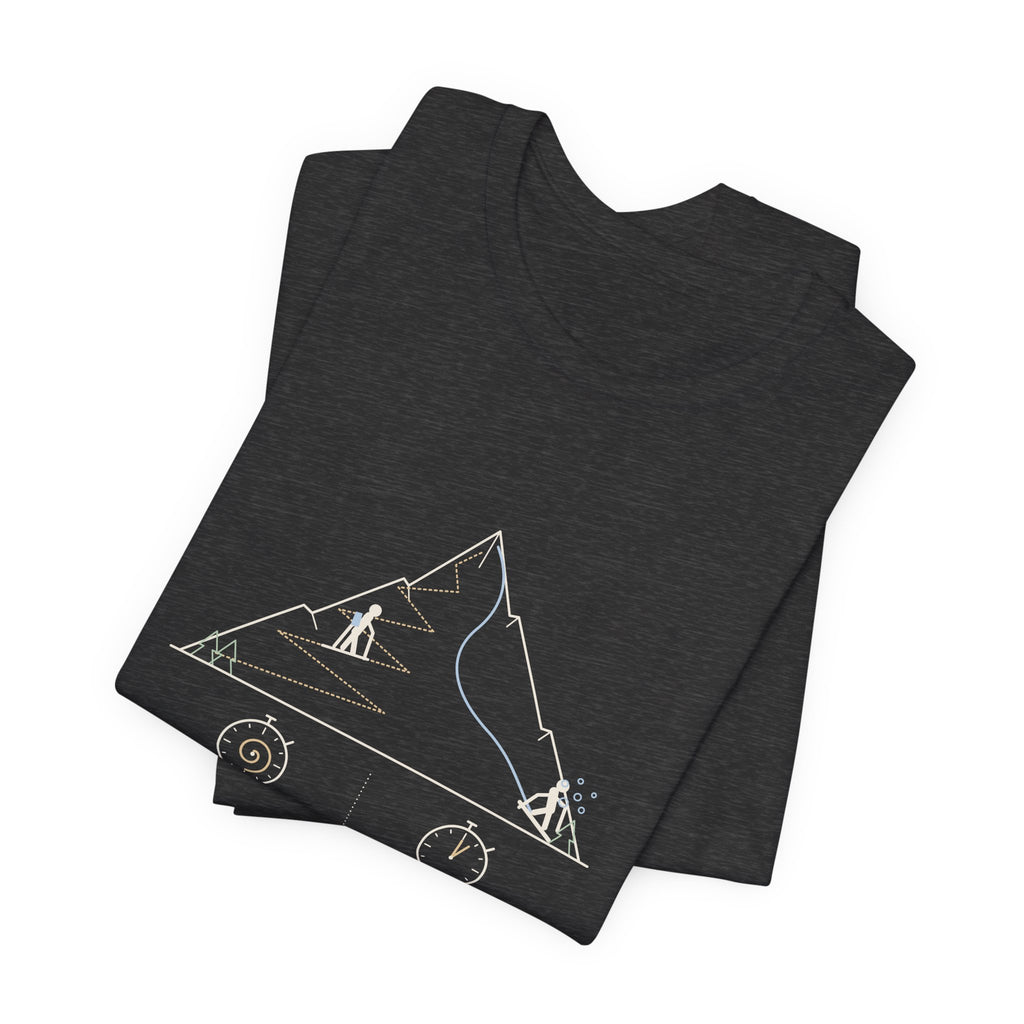 Ski Touring T-Shirt - Ninety Minutes Up. Four Minutes Down. Funny Backcountry Ski Tee