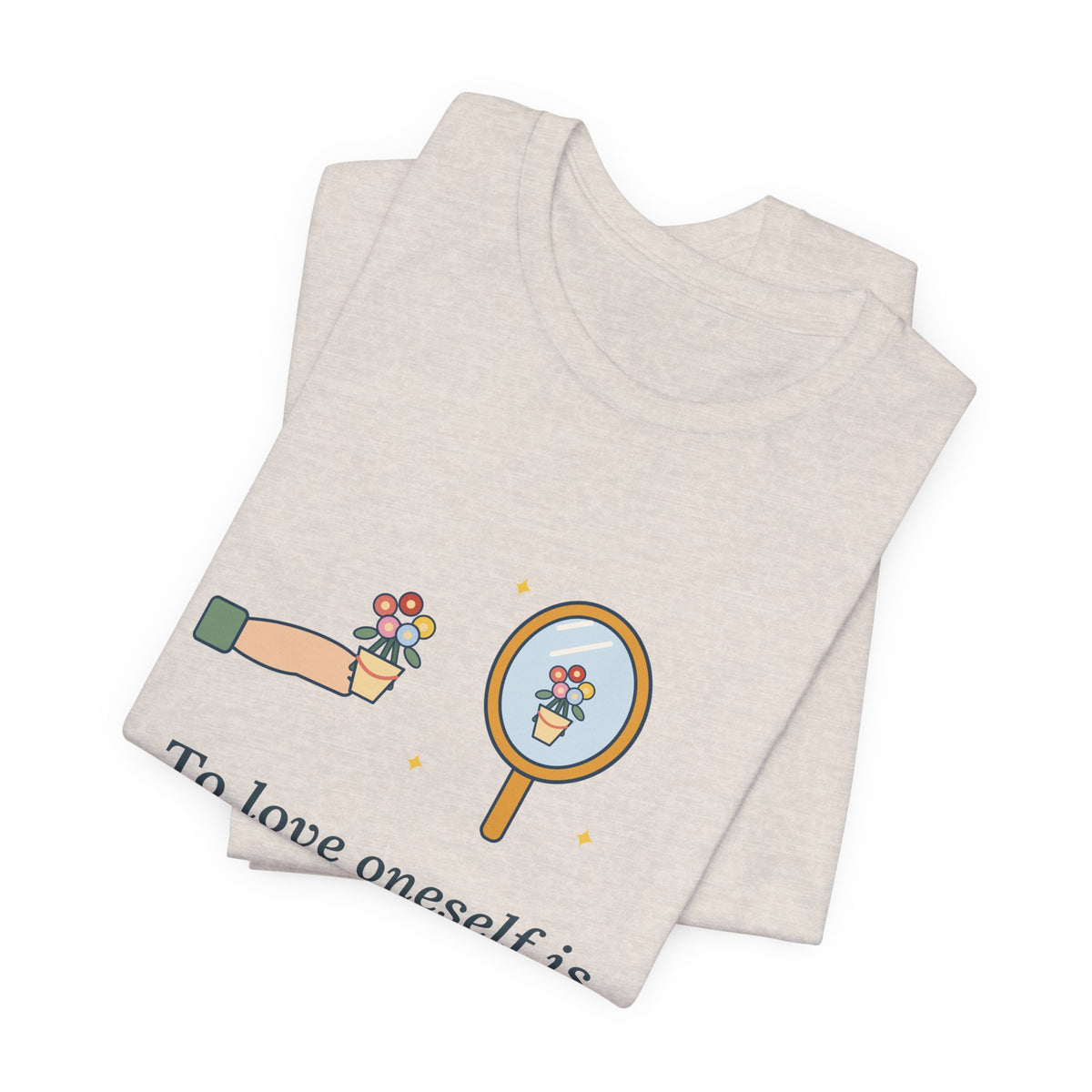 Oscar Wilde Quote T-Shirt, To Love Oneself Is the Beginning of a Life-Long Romance, Self-Love Mirror Bouquet Tee