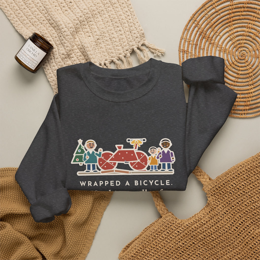 Christmas Gift Sweatshirt, Wrapped a Bicycle with Two Rolls of Paper, Everyone Still Knew, Funny Christmas Morning Crewneck