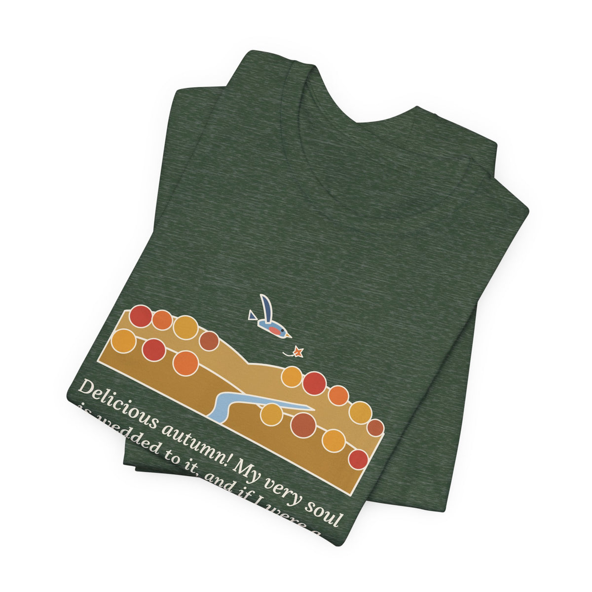George Eliot Quote T-Shirt, Fly About the Earth Seeking the Successive Autumns, Fall Bird over the Hills Tee
