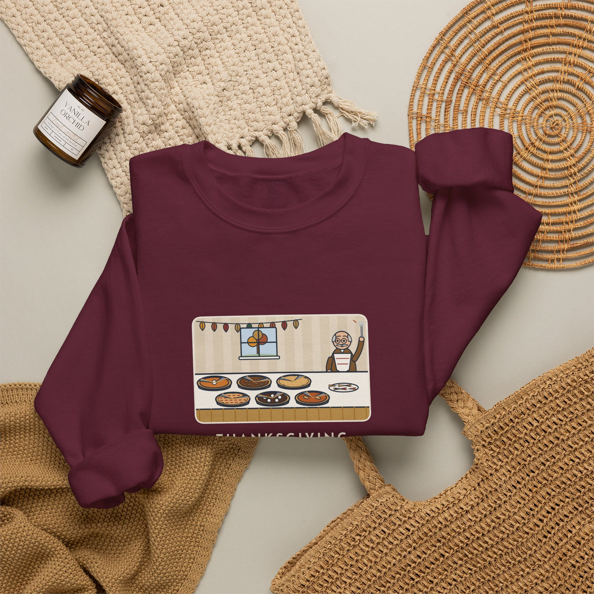 Thanksgiving Sweatshirt, Nine People, Six Pies, Grandpa Tried a Sliver of Every One Twice, Funny Pie Table Crewneck