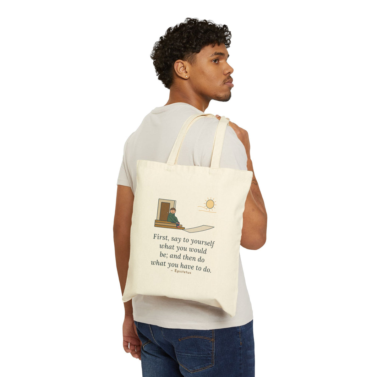 First, Say to Yourself What You Would Be Tote Bag, Stoic Epictetus Quote Tote with Porch Runner