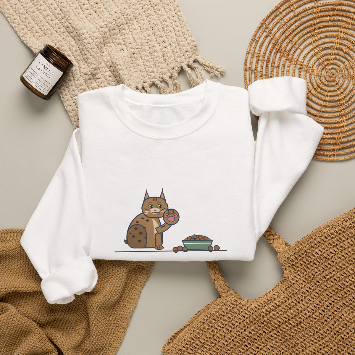 Pixiebob Cat Crewneck Sweatshirt - Kibble Scooped With Her Mitten Paw