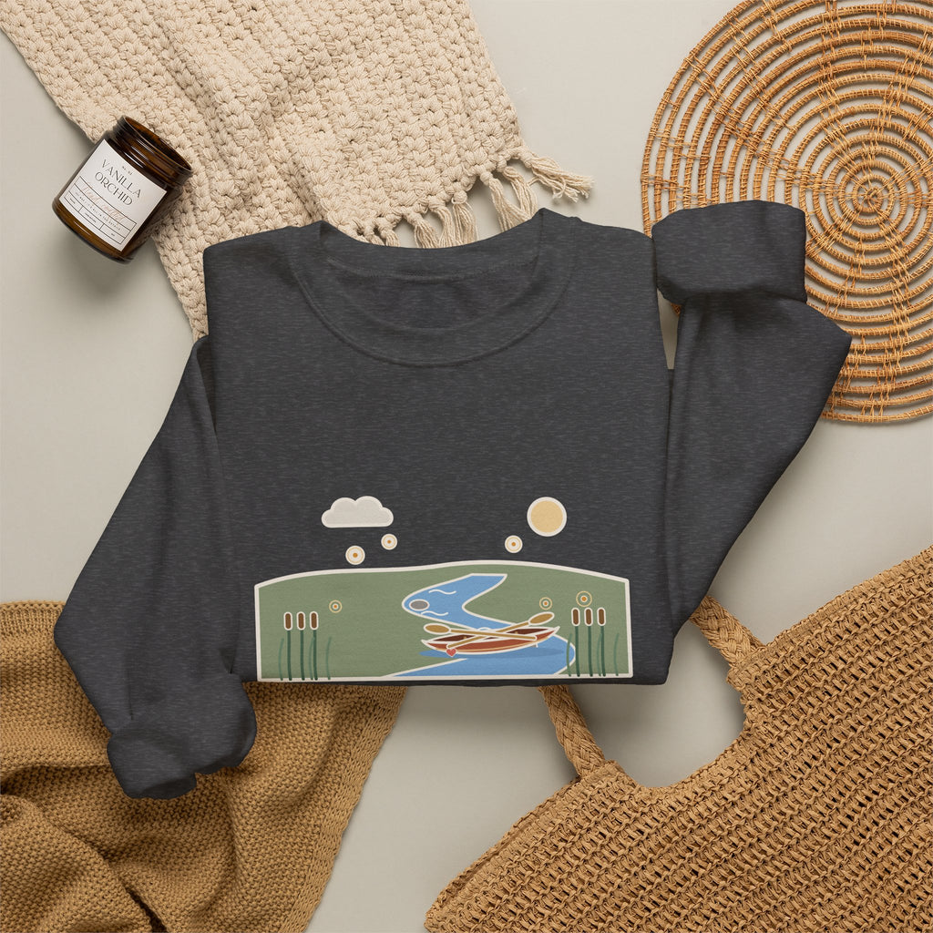 The Course of True Love Never Did Run Smooth Sweatshirt, Love Shakespeare Quote Crewneck with Canoe on the River Bend