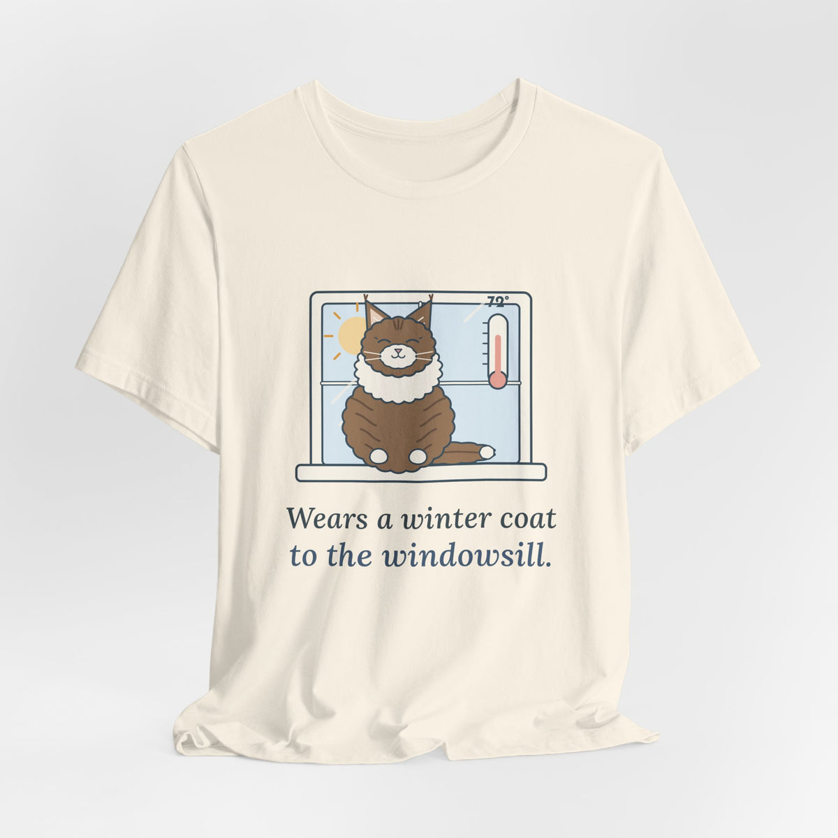 Norwegian Forest Cat T-Shirt - Wears a Winter Coat to the Windowsill Fluffy Cat Tee