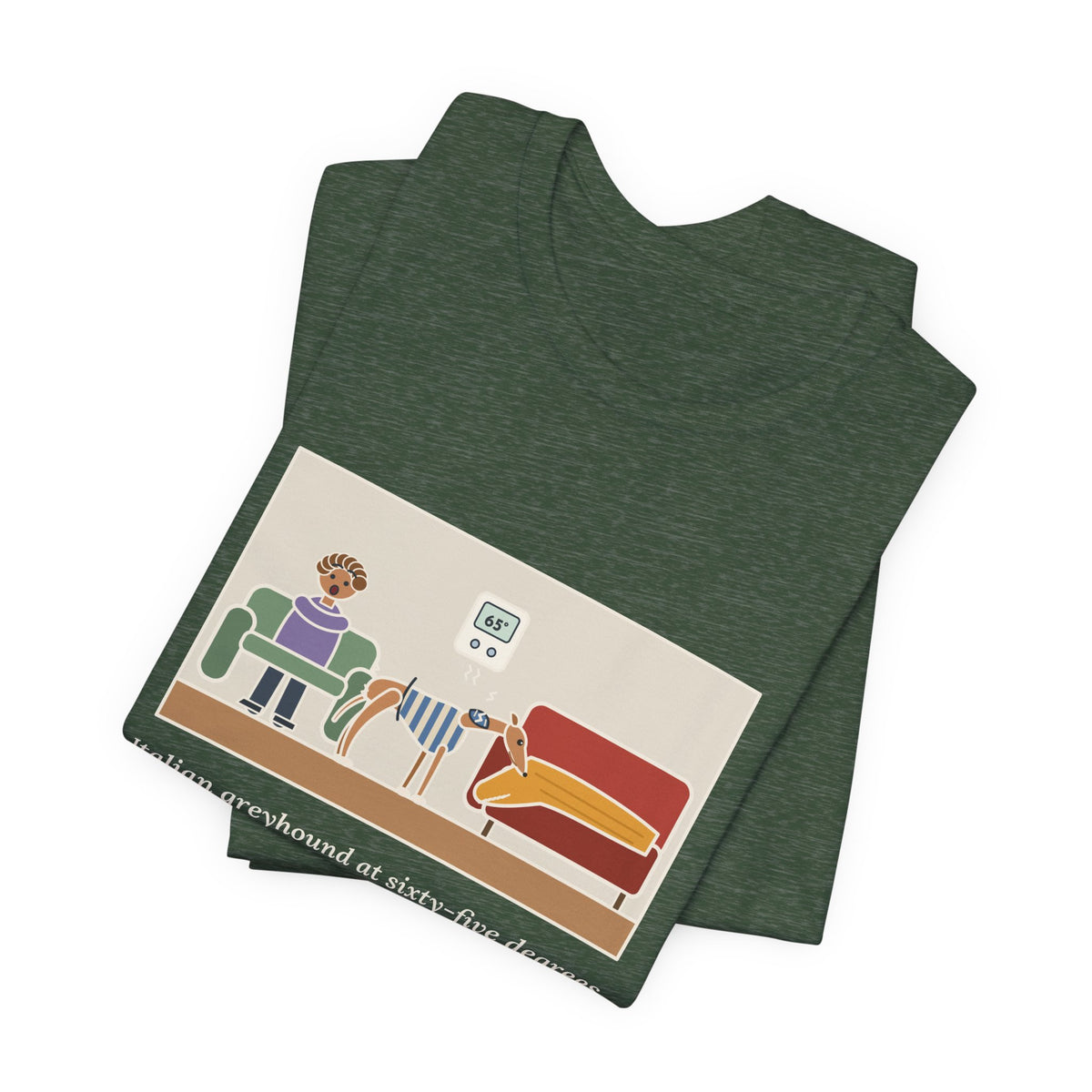 Funny Italian Greyhound T-Shirt, At Sixty-Five Degrees, Wore a Sweater and Asked for the Blanket, Sweater Weather Tee