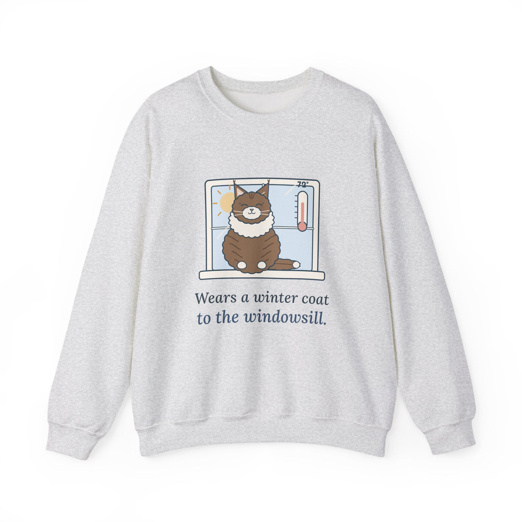 Norwegian Forest Cat Crewneck Sweatshirt - Wears a Winter Coat to the Windowsill