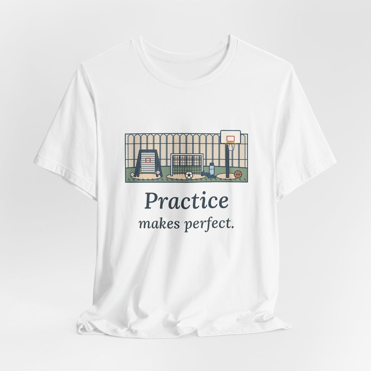 Practice Makes Perfect T-Shirt, Youth Sports Proverb Tee with Backyard Practice