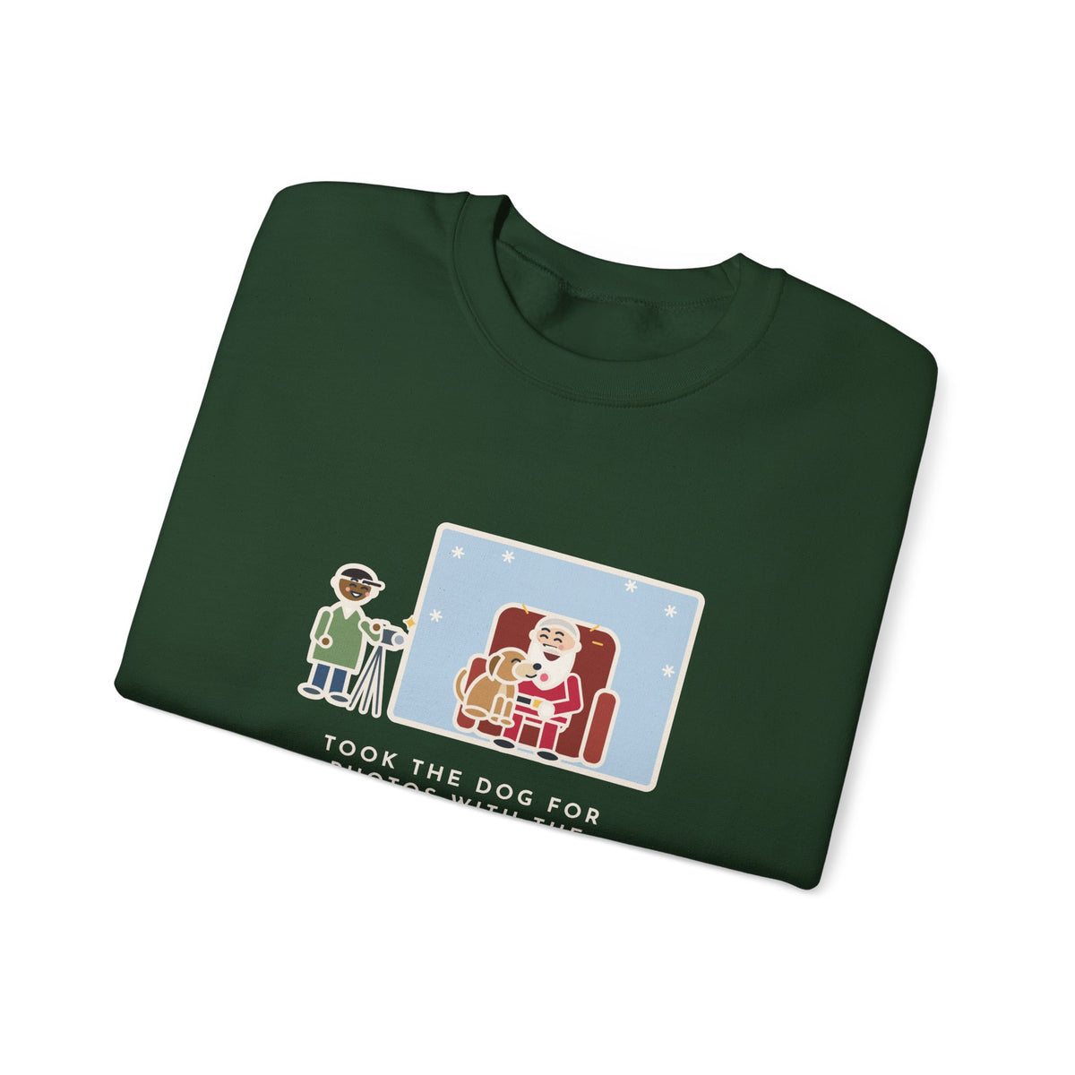 Holiday Photo Sweatshirt, Took the Dog for Photos with the Man in the Red Suit, He Licked the Beard, Funny Photo Set Crewneck