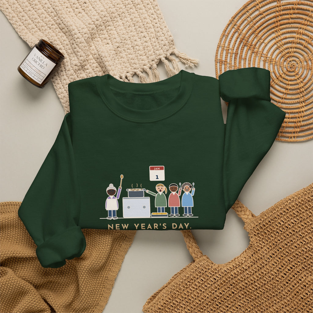 New Year's Day Sweatshirt, Grandma Stood at the Stove Until Everyone Ate a Spoonful of Peas for Luck, Funny Southern Kitchen Crewneck